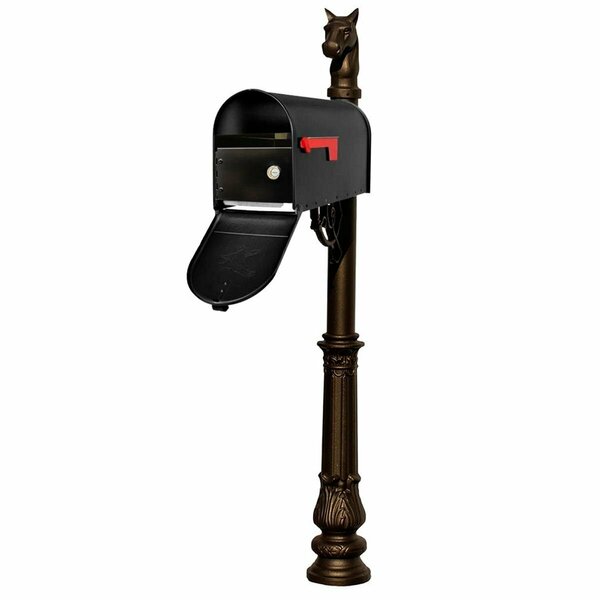 Lewiston E1 Economy Mailbox Locking Insert System with Ornate Base & Horsehead Finial, Bronze LPST-E1-LKIT-701-BRZ